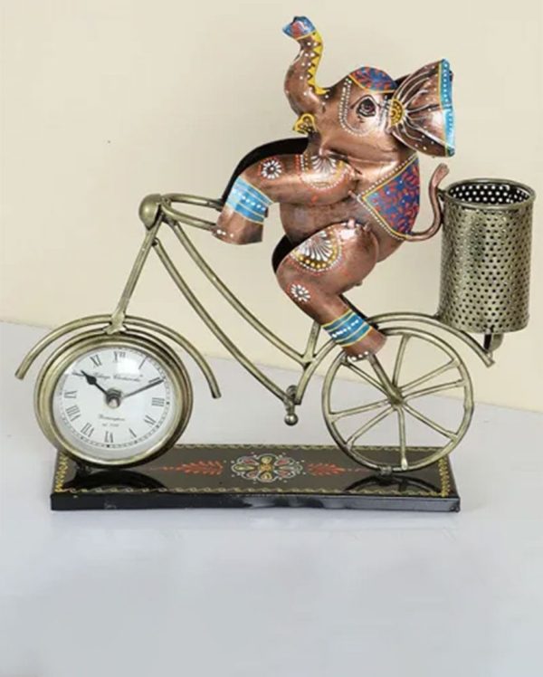 Cyclic Elephant Clock with Pen Holder | 11 x 3 inches For Sale