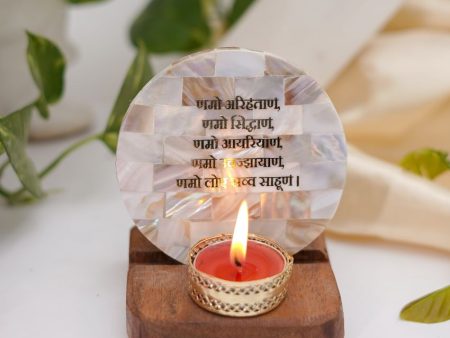 Namokar Mantra Tea Light Holder Pearl with Wood For Cheap