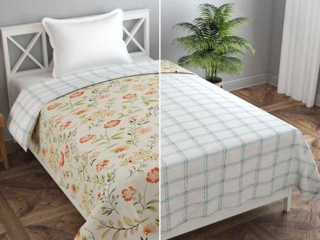 Reversible Forest Flower & Green Net Printed Kids Comfy Quilts Cover With Zipper Supply