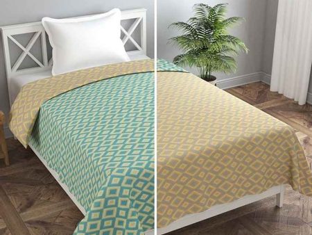 Reversible Green & Yellow Diamond Printed Kids Comfy Quilts Cover With Zipper For Discount