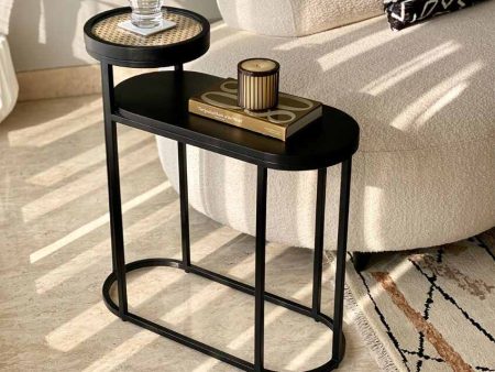 Kovo Rattan Iron 2-Tier Table | Black | 24 x 10 x 26 inches Online