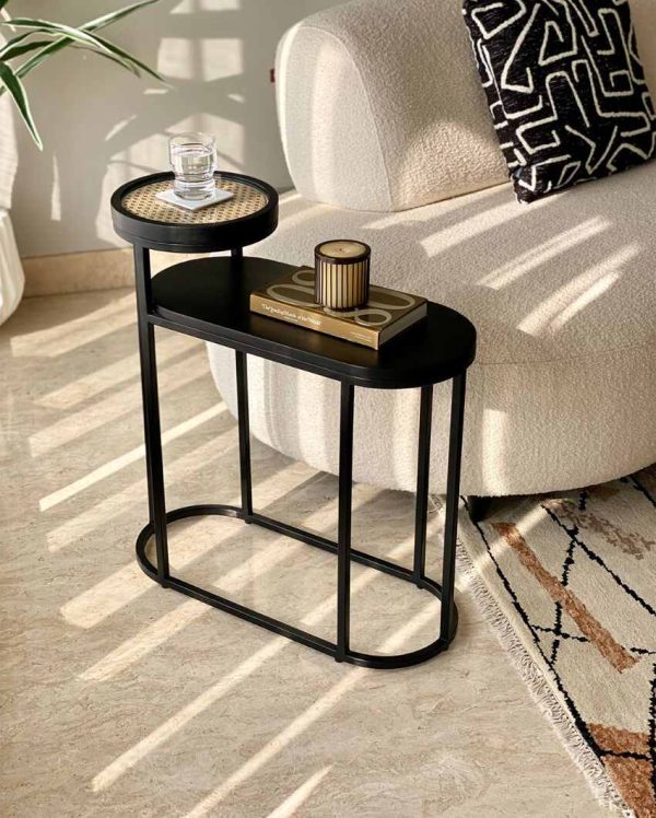 Kovo Rattan Iron 2-Tier Table | Black | 24 x 10 x 26 inches Online