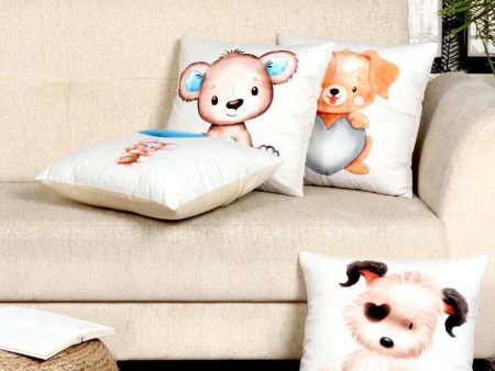 Adorable Kids Puppies Velvet Cushion Covers | Set of 5 | 16 x 16 inches For Sale