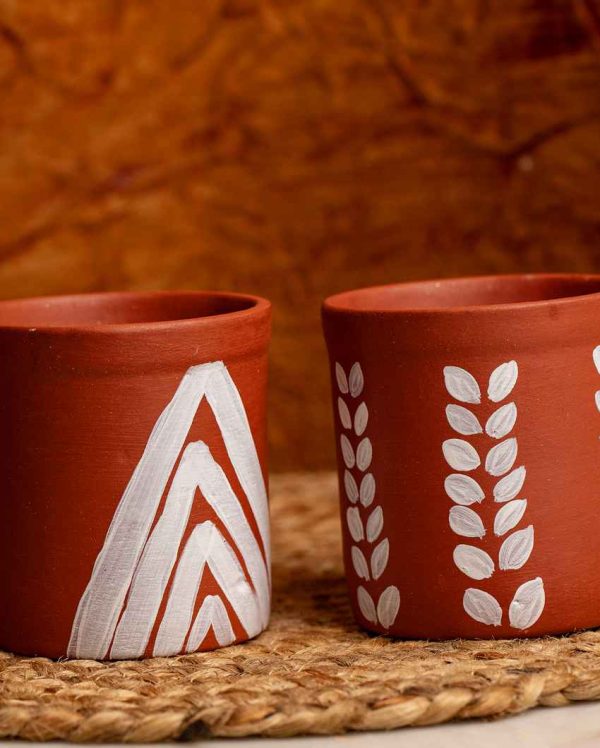 Rustic Brown Terracotta Handpainted Mug Combo | Set of 2 | 3 x 3 inches Discount