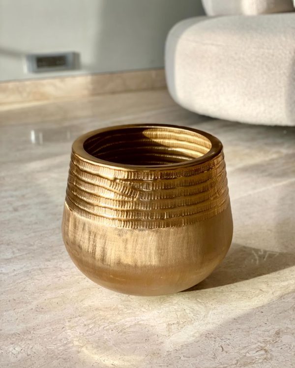 Acropolis Textured Golden Planter | 16 x 13 inches Cheap