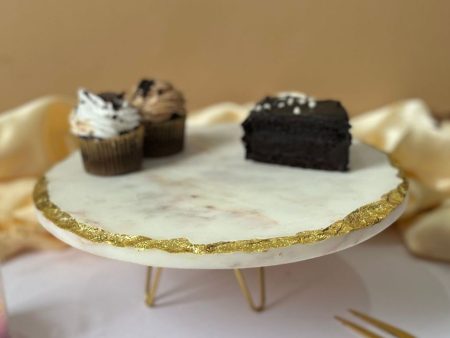 White Round Marble Cake Stand With Metal Stand | 10 x 5 inches Online Sale