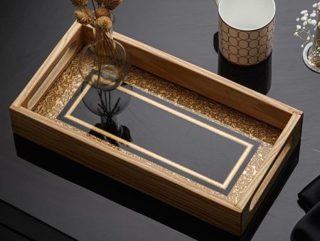 Chic Noir & Gold Serving Tray | 13 x 7 x 2 inches Online Sale