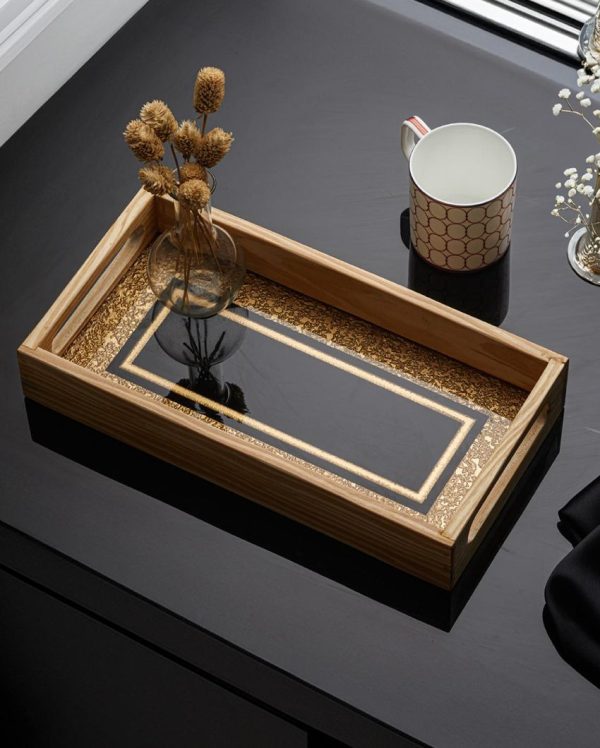 Chic Noir & Gold Serving Tray | 13 x 7 x 2 inches Online Sale