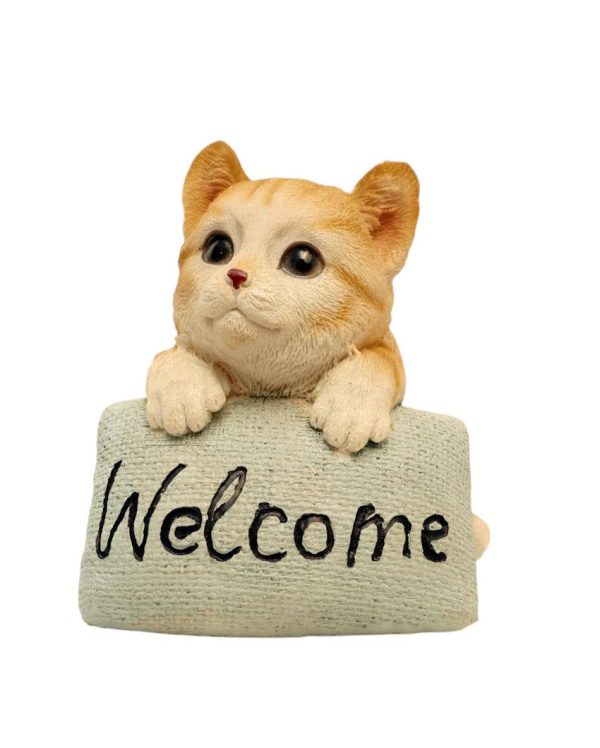 Cute Cat Welcome Sign Polyresin Figurine | 4 x 4 x 5 inches Online