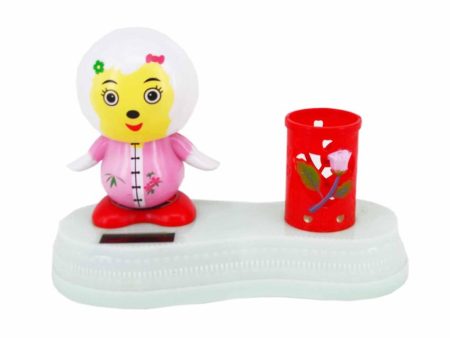 Solar Powered Multicolor Bobblehead Pen Stand | Set of 2 | 5 x 4 x 5 inches Supply