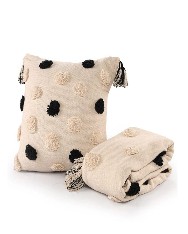 Polka Dot Tufted Cushion and Throw Set Discount