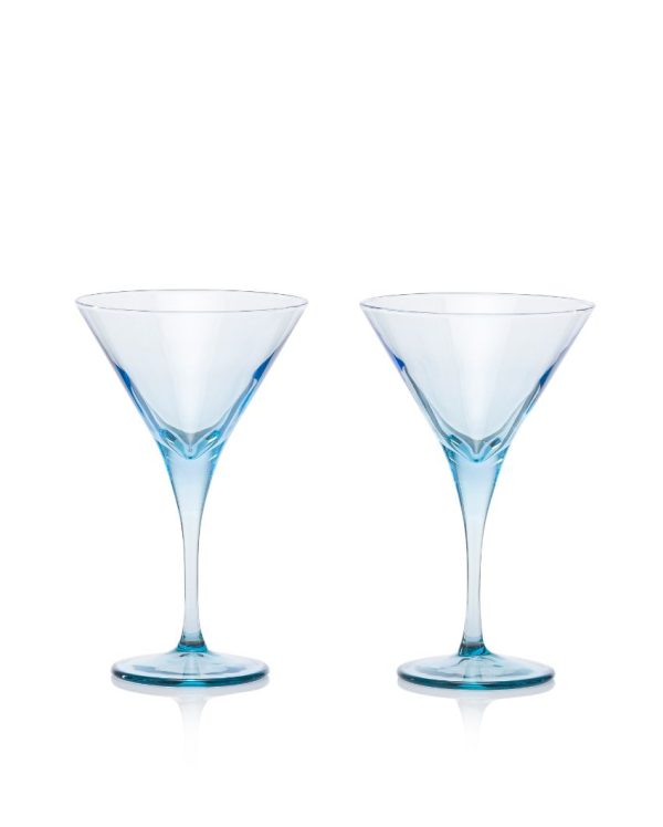 Blue V-Line Martini Stem Glasses | Set of 2 | 4 x 7 inches | 250ml on Sale