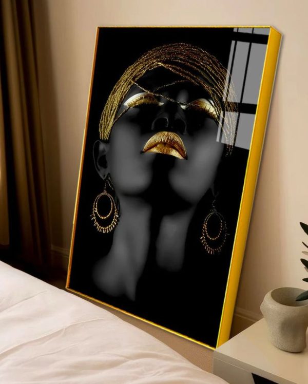 Black & Gold African Woman Canvas Wall Painting For Discount