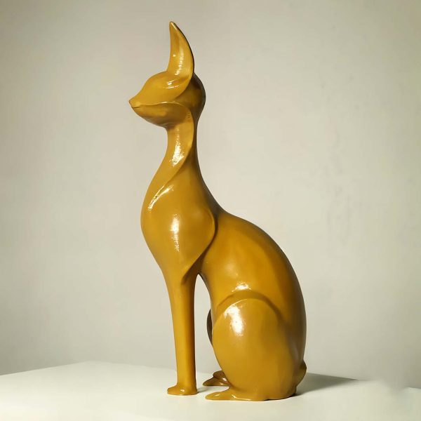 Charming Abstract Yellow Cat Statue Showpiece | 4 x 3 x 11 inches on Sale