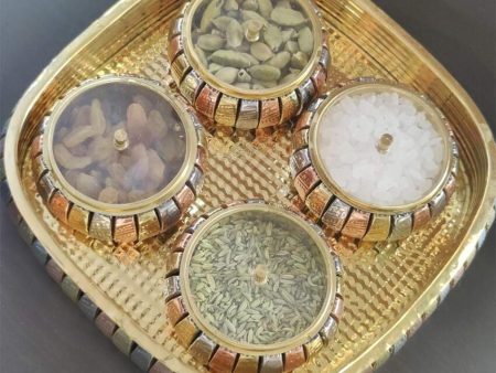 Beautiful Brass Mukhwas Mouth-freshener Serving Tray Set | 5 Pieces | 8 x 1.5 inches Hot on Sale