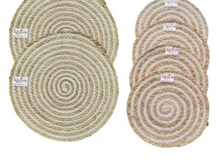 Heat Resistant and Reversible Cotton and Jute Place Mats with Round Table Mats | Pack Of 6 For Sale