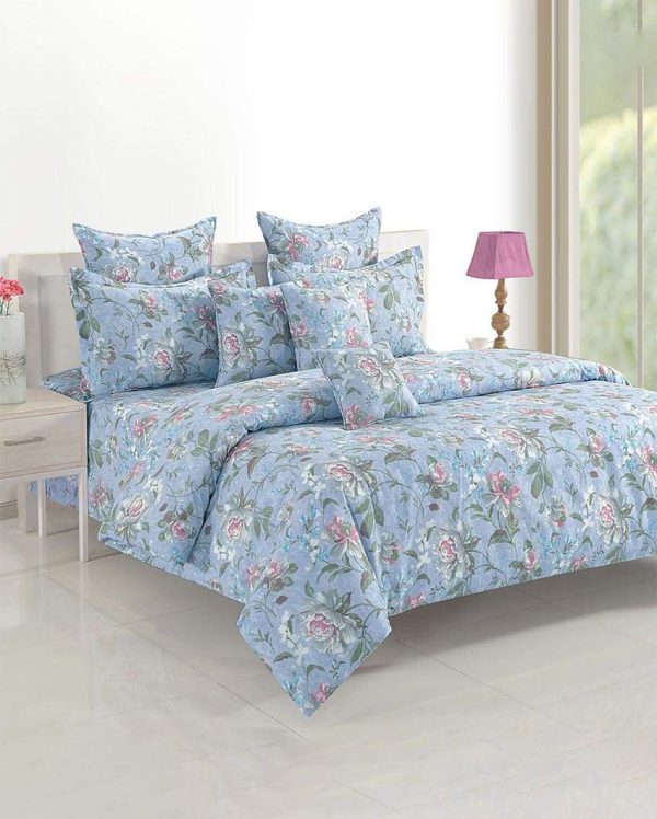 Midas Monalisa Blue Floral Cotton Double Bed Size Quilt | 100 x 90 inches Hot on Sale