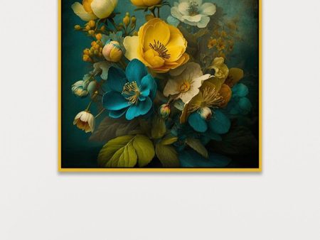 Abstract Blue and Golden Floral Canvas Wall Painting Online