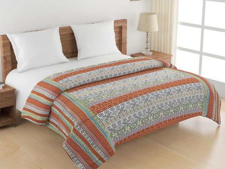 Veda Brown Ethnic Motif Cotton Double Bed Size Quilt | 100 x 90 inches Supply