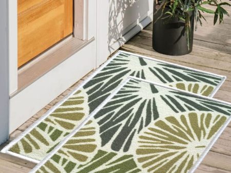 Lotus Leaf Floral Anti-Slip Multipurpose Door Mats | Set of 2 | 24 x 16 inches Sale