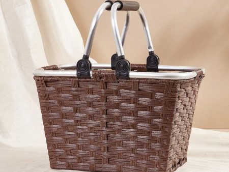 Brown Woven Picnic Basket With Handle | 14 x 10 x 10 inches For Sale