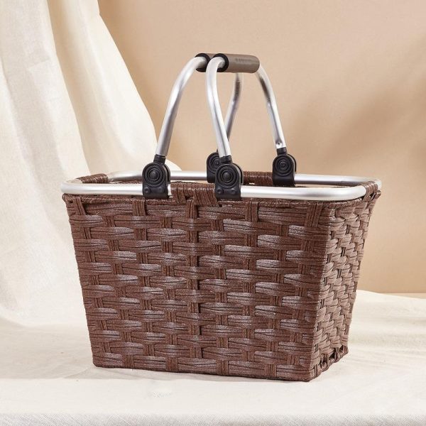 Brown Woven Picnic Basket With Handle | 14 x 10 x 10 inches For Sale