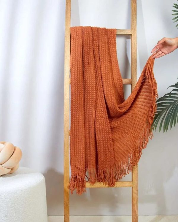 Knitted Cable Cotton Throw | Rust Sale