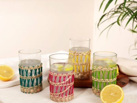 Vibrant Clear Lemonade Rattan Wrap Glasses | Set of 4 | 3 x 4 inches on Sale