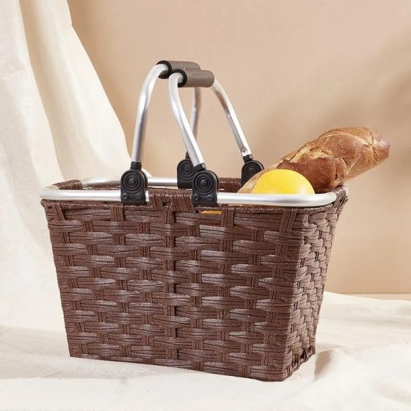 Brown Woven Picnic Basket With Handle | 14 x 10 x 10 inches For Sale