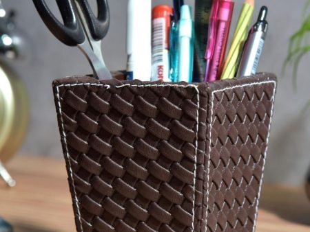 Elite Desk Organizer Faux Leather Cone Pen Stand | 5 x 4 x 5 inches For Sale