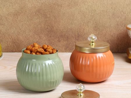 Elegant Design Orange and Green Metal Jar with Lid | Set of 2 | 4 x 5 inches | 200ml Online now