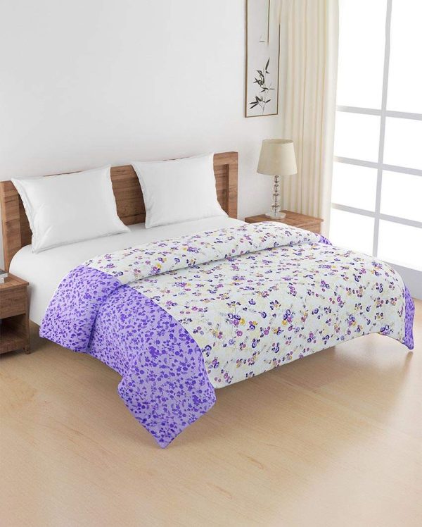 Veda Purple Floral Cotton Double Bed Size Quilt | 100 x 90 inches For Discount