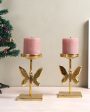 Elegant Golden Butterfly Design Candle Stand | Set of 2 | 3 x 8 inches Hot on Sale