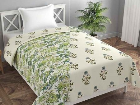 Reversible Green Coconut Tree & Flower Shape Printed Kids Comfy Quilts Cover With Zipper Discount