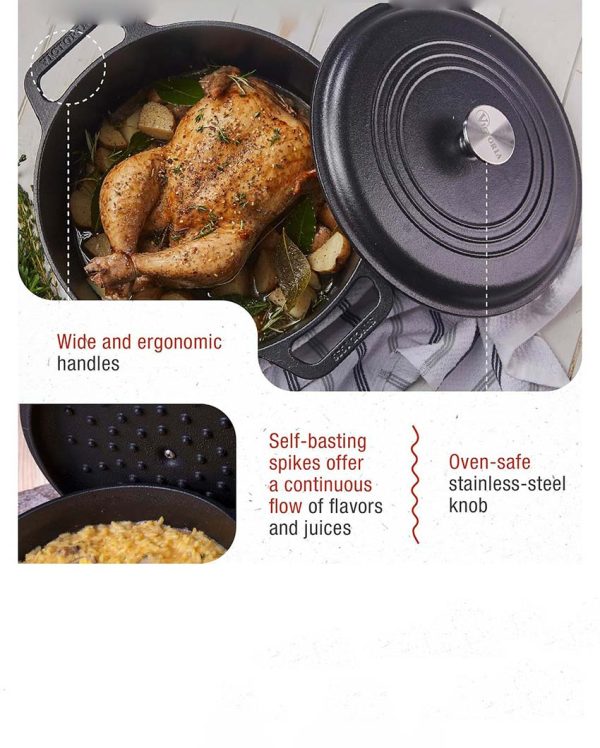 6-Quart Cast Iron Dutch Seasoned Oven Pan | Safe For All Cooktops | 11 x 13 x 7 inches For Discount