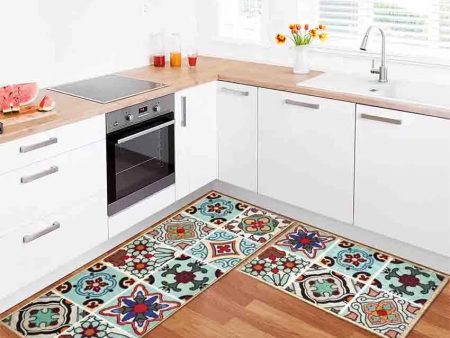 Mediterranean Tiles Nylon Anti-Slip Kitchen Mat Set  | 47 x 20 inches For Cheap