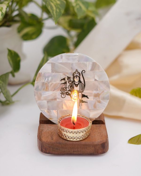 Jai Shree Ram Tea Light Holder Pearl with Wood Online Hot Sale