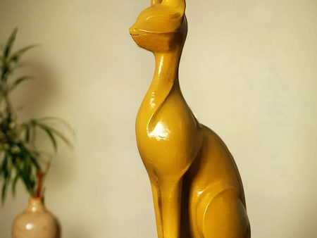 Charming Abstract Yellow Cat Statue Showpiece | 4 x 3 x 11 inches on Sale