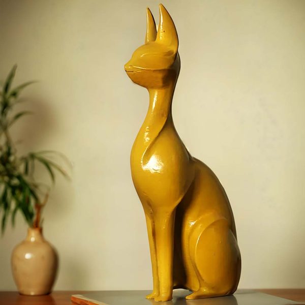 Charming Abstract Yellow Cat Statue Showpiece | 4 x 3 x 11 inches on Sale