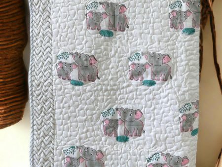 Elephant Print Non-Toxic Cotton Handblock Kids Blanket | 40 x 60 inches Online Hot Sale