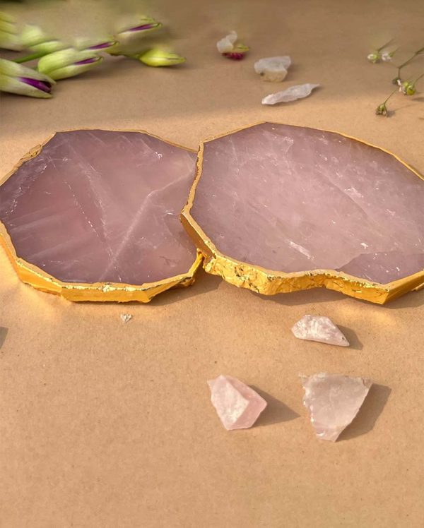 Rose Quartz Gold Plated Table Coasters | Set Of 2 , Set of 4 | 4 inches Online