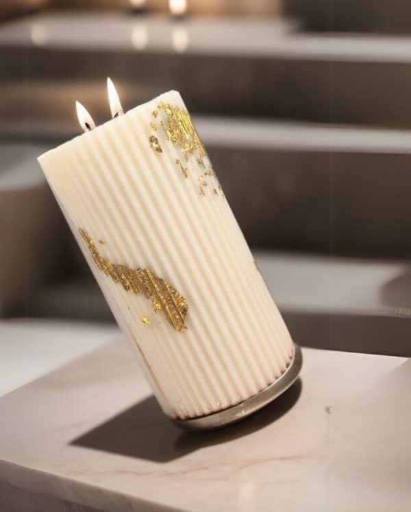 Elegant White Pillar Candle With Golden Flakes | 3 x 6 inches Fashion