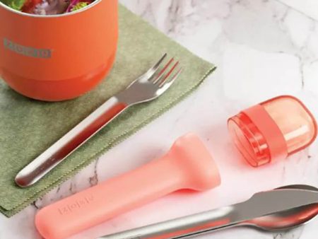 Zoku Pocket Stainless Steel Cutlery with Travel Case | Set of 3 | Peach Online