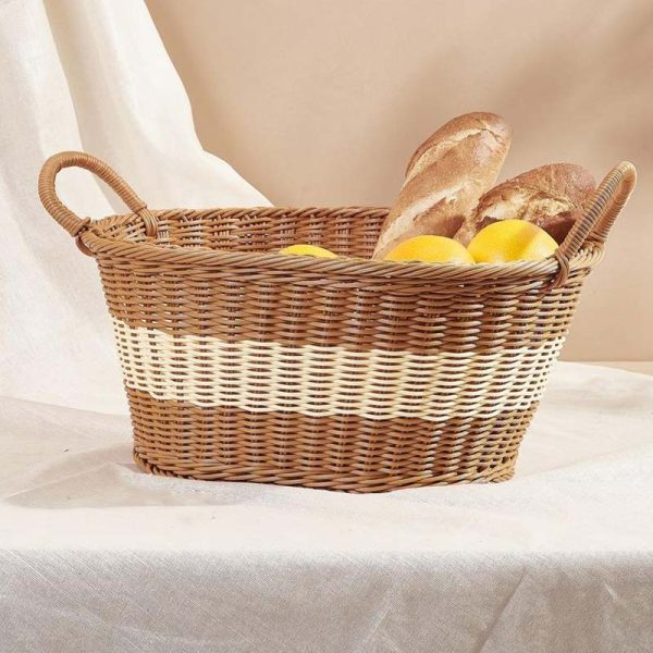 Large Brown & White Rattan Design Plastic Picnic Basket For Cheap