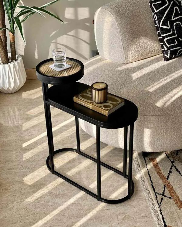 Kovo Rattan Iron 2-Tier Table | Black | 24 x 10 x 26 inches Online