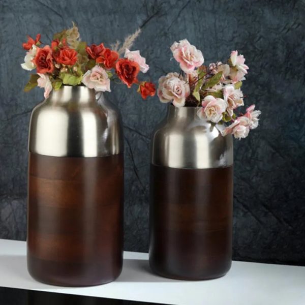 Cylindrical Deidra Wood Vase Set | Multiple Colors Cheap