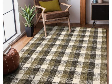 Beautiful Green Shade Hand-Crafted Plaid Wool Area Rug | 7.6 x 5 Feet on Sale