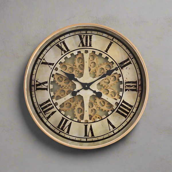 Gold Wheel Mechanical Clock | 24 x 3 inches Hot on Sale