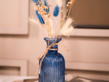 Ocean Blue Glass Vase with Dried Flower Bunch Hot on Sale