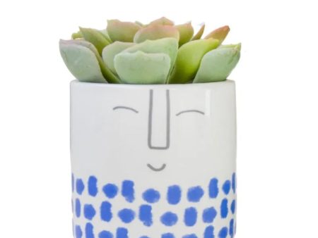 KitchenCraft Ceramic Plant Pot with Blue Happy Face Design | White |Plant Not Included on Sale